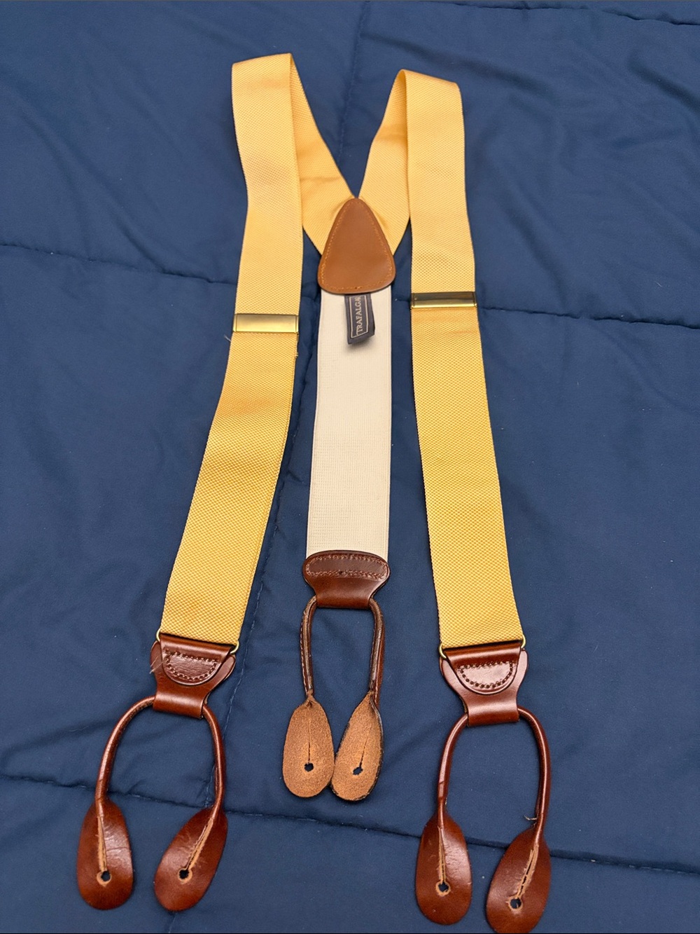 Trafalgar Yellow Leather-Trim Men's Suspenders